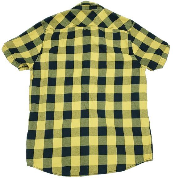 Eighty Eight Button Shirt Mens XL Yellow Black Pockets Checkered Plaid - Picture 8 of 9